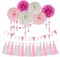 Hot Pink White Party Decorations - 23pcs Tissue Paper Flower Pom Poms Tassel Garland Pennant Banner Flags Streamers Women Girl Birthday Baby Bridal Shower Engagement Bachelorette Wedding Hanging Decor